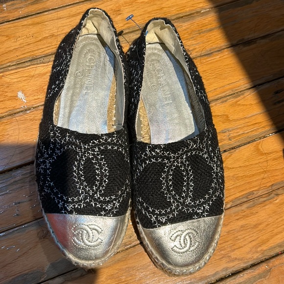 🔥 Chanel Espadrilles Lambskin Women’s Slip On 37 authentic CHANEL Tweed - Picture 1 of 12